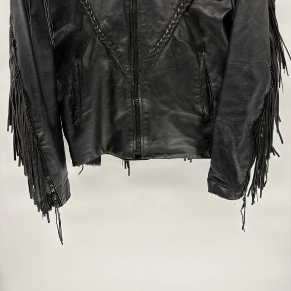 Vintage Western Genuine Leather Jacket Harley Davidson Patch Fringe Lace Women M - Picture 7 of 15